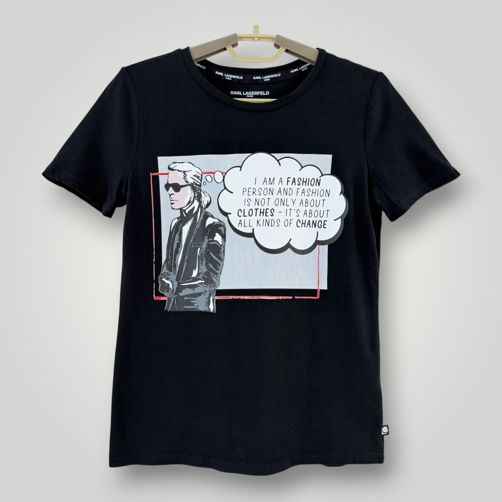 Karl Lagerfeld Paris Womens Graphic Tee Black Comic Quote T-Shirt XXS L1WHFD89
